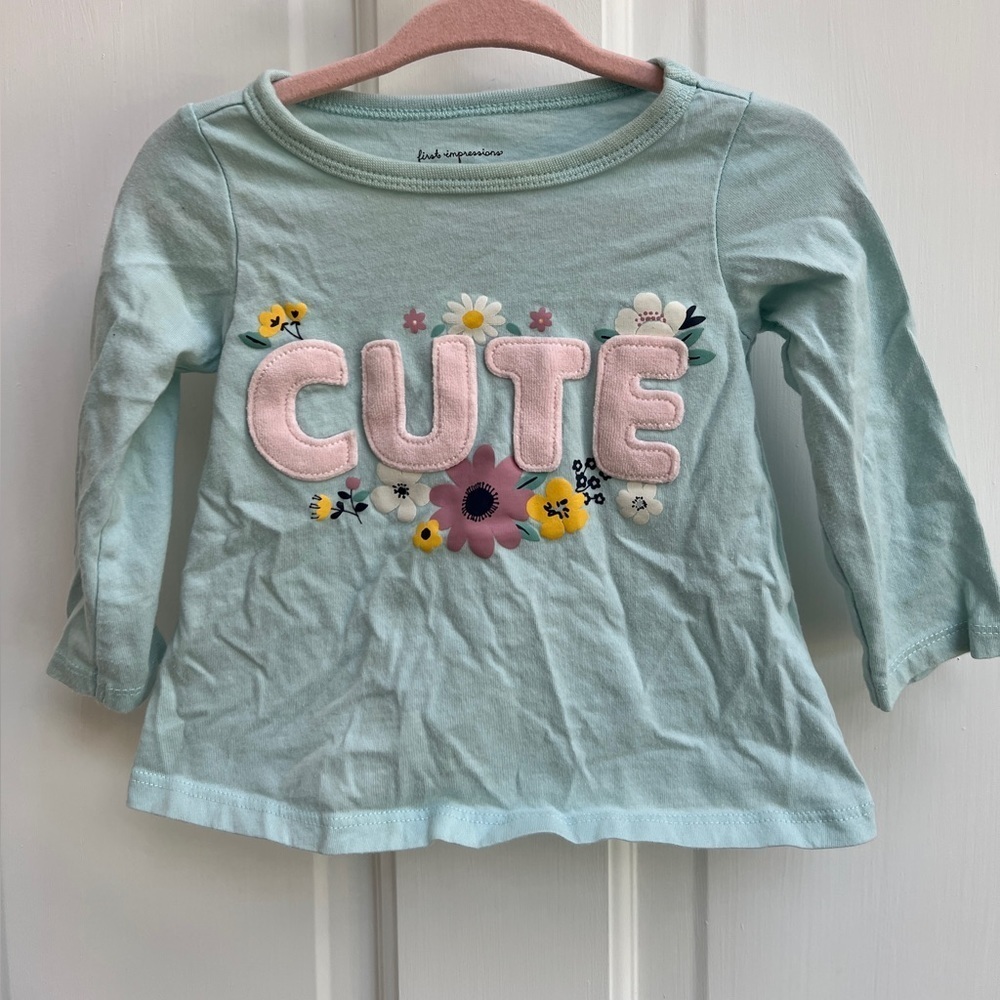 First Impressions 6-9M Cute Blue and Pink Floral Long Sleeve Blouse Top